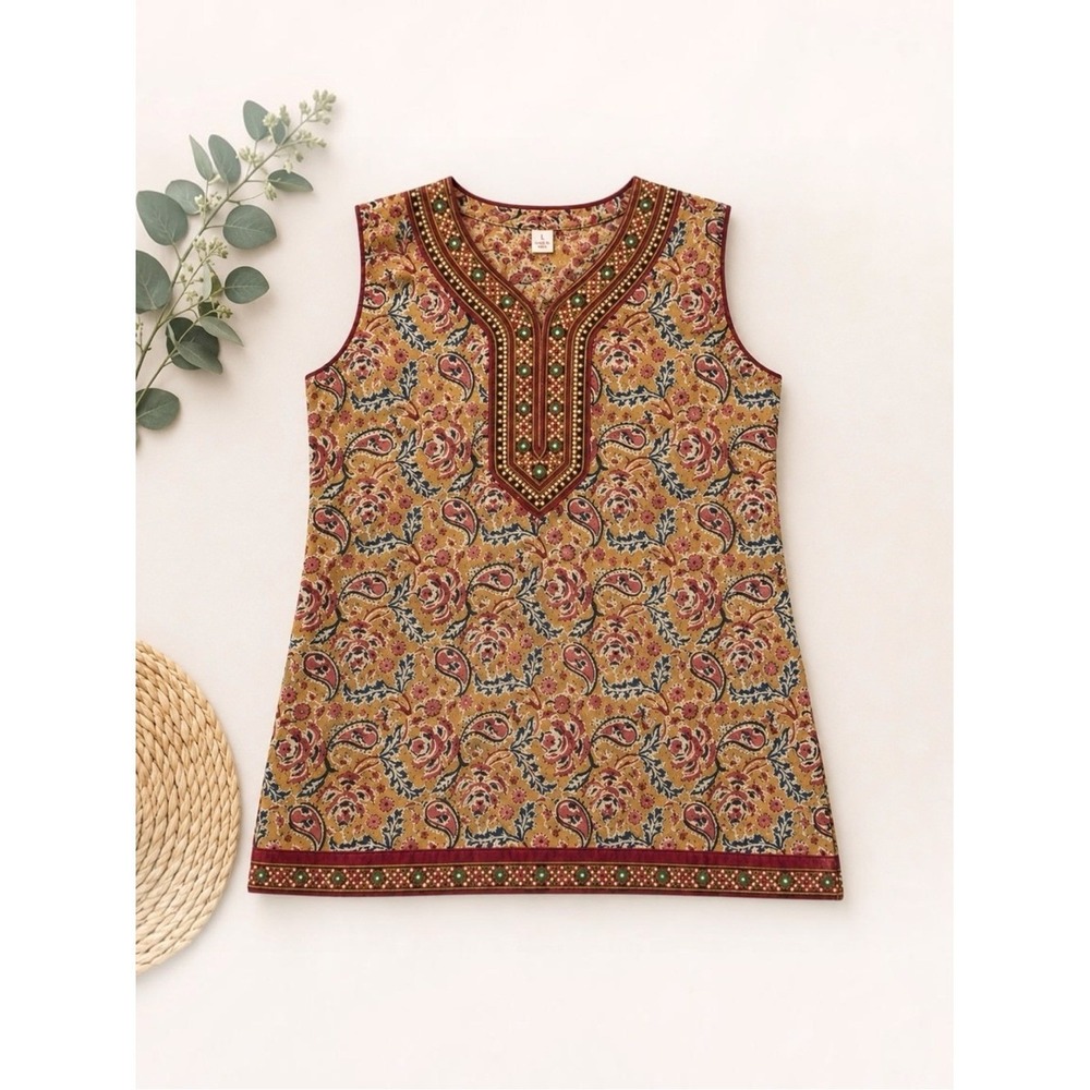 Boho Made in India Embellished Floral Paisley Tunic Top Size L
